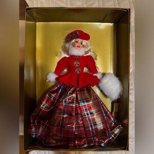 Festive Plaid Holiday Doll with Red and White Outfit MINT CONDITION